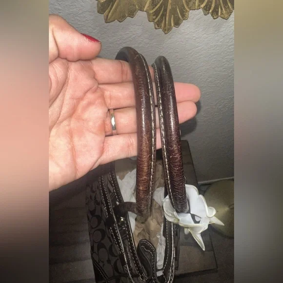 Coach Hamptons Choco Brown Signature C Medium Carryall Tote Bag Satchel - Picture 3 of 6